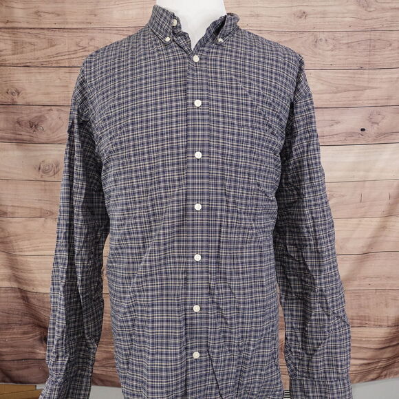 EDDIE BAUER LONG SLEEVE DARK BLUE PLAID BUTTON DOWN SHIRT MENS SIZE XL TALL XLT - Picture 3 of 7